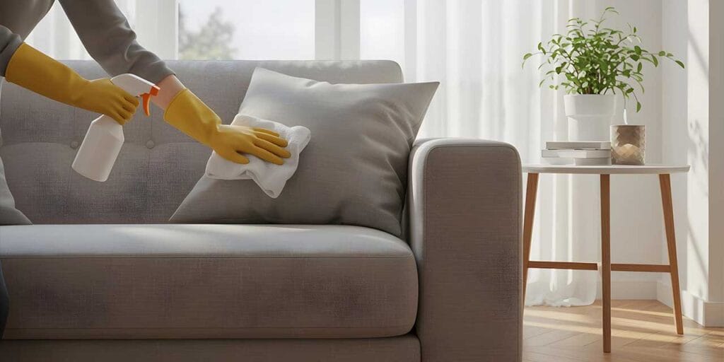 Meubels schoonmaken: verwijderen van verse vlek met microvezeldoek